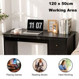 Costway Wooden Computer Desk Modern Writing Desk Workstation with 3 Drawers in Black - thumbnail 7