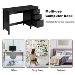 Costway Wooden Computer Desk Modern Writing Desk Workstation with 3 Drawers in Black - thumbnail 4