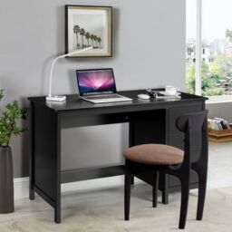 Costway Wooden Computer Desk Modern Writing Desk Workstation with 3 Drawers in Black - thumbnail 5