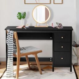 Costway Wooden Computer Desk Modern Writing Desk Workstation with 3 Drawers in Black - thumbnail 8
