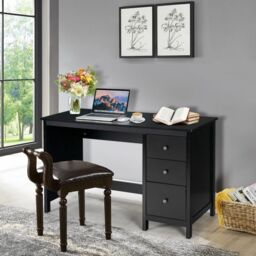Costway Wooden Computer Desk Modern Writing Desk Workstation with 3 Drawers in Black - thumbnail 3