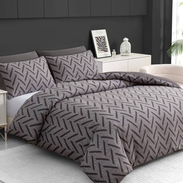 Grace Double Brushed Microfber Duvet Cover Set Ultrasoft Bedding Sets in Grey - Size: Single - image 1