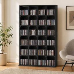 STILVORA CD Storage Unit with Adjustable Shelves in Black