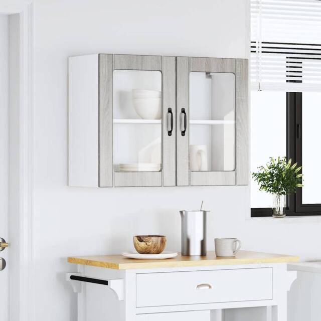 Berkfield Home Kitchen Wall Cabinet with Glass Door Lucca Grey Sonoma Engineered Wood - image 1