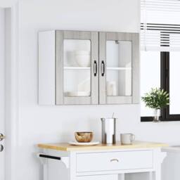Berkfield Home Kitchen Wall Cabinet with Glass Door Lucca Grey Sonoma Engineered Wood - thumbnail 1