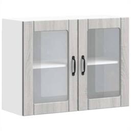 Berkfield Home Kitchen Wall Cabinet with Glass Door Lucca Grey Sonoma Engineered Wood - thumbnail 3