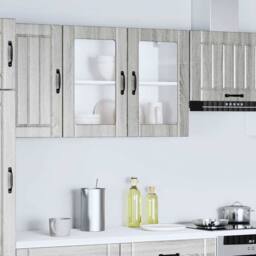 Berkfield Home Kitchen Wall Cabinet with Glass Door Lucca Grey Sonoma Engineered Wood - thumbnail 4