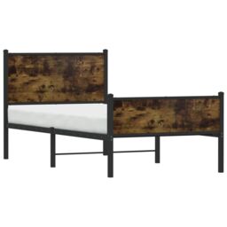 Berkfield Home Metal Bed Frame without Mattress Smoked Oak 75x190 cm Small Single in Brown - thumbnail 4