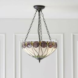 Loops Tiffany Glass 3 Light Pendant - Mackintosh Style Rose - Dark Bronze Finish in Clear - thumbnail 3