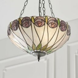 Loops Tiffany Glass 3 Light Pendant - Mackintosh Style Rose - Dark Bronze Finish in Clear - thumbnail 2