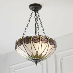 Loops Tiffany Glass 3 Light Pendant - Mackintosh Style Rose - Dark Bronze Finish in Clear - thumbnail 4