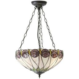 Loops Tiffany Glass 3 Light Pendant - Mackintosh Style Rose - Dark Bronze Finish in Clear
