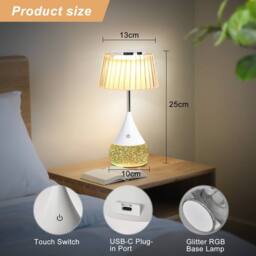 Harper Living RGB Table Lamp, Water Base 7-Colour Changing, Touch Control, Pleated in White - thumbnail 4