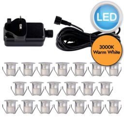 First Choice Lighting Set of 20 - 30mm Stainless Steel IP67 Warm White LED Decking Kit in Silver - thumbnail 9