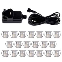 First Choice Lighting Set of 20 - 30mm Stainless Steel IP67 Warm White LED Decking Kit in Silver
