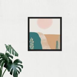 Artery8 Wall Art Print Abstract Landscape Fields Sun Soft Modern Boho Earthy Toned Bohemian Watercolour Painting Square Framed Picture 16X16 Inch - thumbnail 2