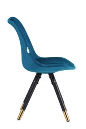 Life Interiors Set of 2 Sofia Ergonomic Modern Dining Chairs Upholstered in Velvet, Metal Legs with Gold End Caps in Blue - thumbnail 3
