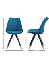Life Interiors Set of 2 Sofia Ergonomic Modern Dining Chairs Upholstered in Velvet, Metal Legs with Gold End Caps in Blue - thumbnail 9