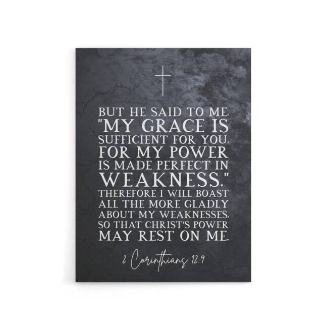 "Artery8 Corinthians 12 9 Christian Bible Quote Canvas Wall Art Print in Grey - Size: W18"" x H24""" - image 1