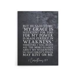 "Artery8 Corinthians 12 9 Christian Bible Quote Canvas Wall Art Print in Grey - Size: W18"" x H24""" - thumbnail 1