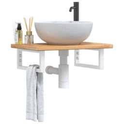 Berkfield Home Basin Shelf Wall Mounted Steel & Solid Wood Oak in Brown - thumbnail 2