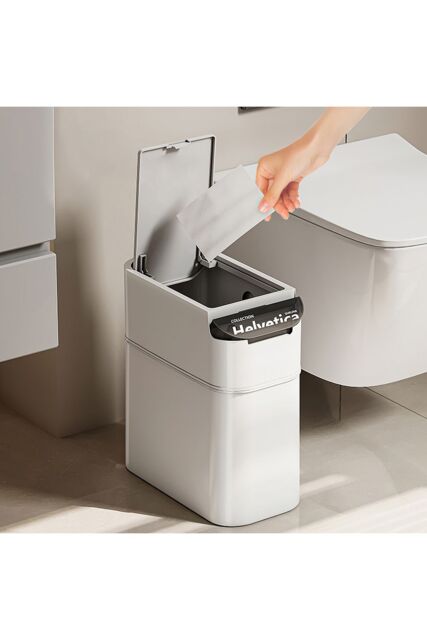 Living and Home Slim Press-type Rubbish Bin Trash Can with Lid Kitchen Bathroom Dustbin in White - image 1