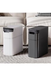 Living and Home Slim Press-type Rubbish Bin Trash Can with Lid Kitchen Bathroom Dustbin in White - thumbnail 5