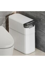 Living and Home Slim Press-type Rubbish Bin Trash Can with Lid Kitchen Bathroom Dustbin in White - thumbnail 6