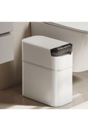 Living and Home Slim Press-type Rubbish Bin Trash Can with Lid Kitchen Bathroom Dustbin in White - thumbnail 2