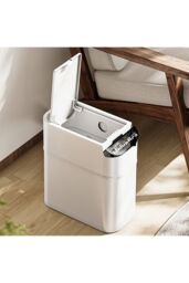 Living and Home Slim Press-type Rubbish Bin Trash Can with Lid Kitchen Bathroom Dustbin in White - thumbnail 4