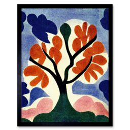 "Artery8 Wall Art Print Abstract Painting Bright Matisse Style Lone Tree Painting Orange Blue Pink Green Art Framed - Size: W12"" x H16""" - thumbnail 1
