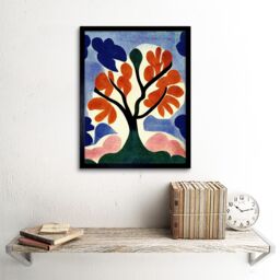 "Artery8 Wall Art Print Abstract Painting Bright Matisse Style Lone Tree Painting Orange Blue Pink Green Art Framed - Size: W12"" x H16""" - thumbnail 2