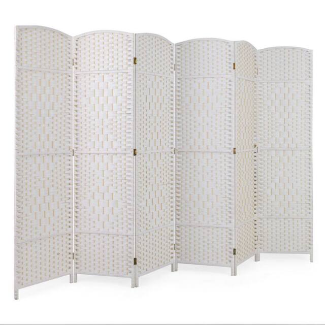 Costway 6 Panel Room Divider Privacy Screen Wall Folding Partition Hand-woven Rattan in White - image 1