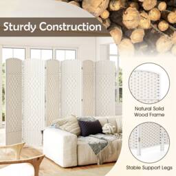 Costway 6 Panel Room Divider Privacy Screen Wall Folding Partition Hand-woven Rattan in White - thumbnail 6