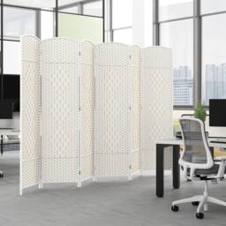 Costway 6 Panel Room Divider Privacy Screen Wall Folding Partition Hand-woven Rattan in White - thumbnail 5