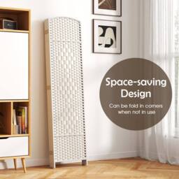 Costway 6 Panel Room Divider Privacy Screen Wall Folding Partition Hand-woven Rattan in White - thumbnail 9