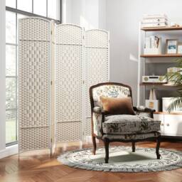 Costway 6 Panel Room Divider Privacy Screen Wall Folding Partition Hand-woven Rattan in White - thumbnail 4
