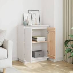 Berkfield Home Sideboard White 60x34x75 cm Solid Wood Pine - Size: 60 x 34 x 75 cm - thumbnail 3