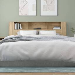 Berkfield Home Headboard Cabinet Sonoma Oak 200x18.5x104.5 cm in Light Brown - thumbnail 5