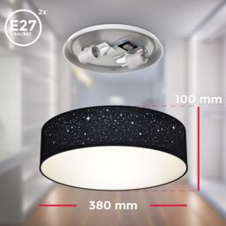 B.K.Licht Black 2xE27 40W Requires Bulb Ceiling Light - thumbnail 5