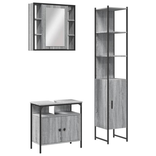 Berkfield Home 3 Piece Bathroom Cabinet Set Grey Sonoma Engineered Wood - image 1