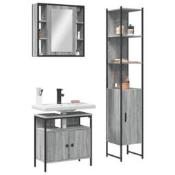 Berkfield Home 3 Piece Bathroom Cabinet Set Grey Sonoma Engineered Wood - thumbnail 2