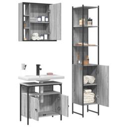 Berkfield Home 3 Piece Bathroom Cabinet Set Grey Sonoma Engineered Wood - thumbnail 4