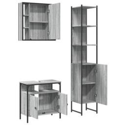 Berkfield Home 3 Piece Bathroom Cabinet Set Grey Sonoma Engineered Wood - thumbnail 5