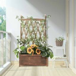 FLAVORA Wooden Raised Plant Bed With Climbing Trellis in Brown - Size: 100g - thumbnail 6