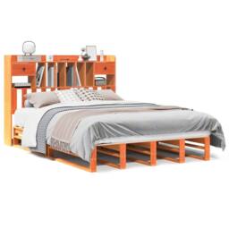 Berkfield Home Bookcase Bed without Mattress Wax Brown 160x200 cm Solid Wood Pine - thumbnail 1
