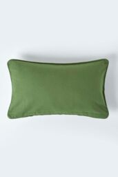 Homescapes Cotton Plain Cushion Cover in Olive - Size: 60 cm x 60 cm