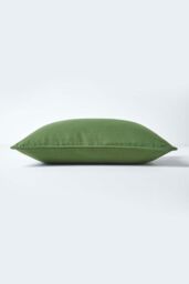 Homescapes Cotton Plain Cushion Cover in Olive - Size: 60 cm x 60 cm - thumbnail 2
