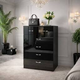 Harmin High Gloss Black 6-Drawer Chest of Drawers - Modern Storage Unit - thumbnail 5