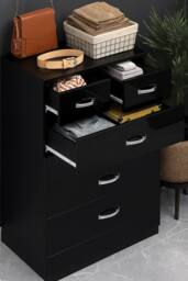 Harmin High Gloss Black 6-Drawer Chest of Drawers - Modern Storage Unit - thumbnail 4